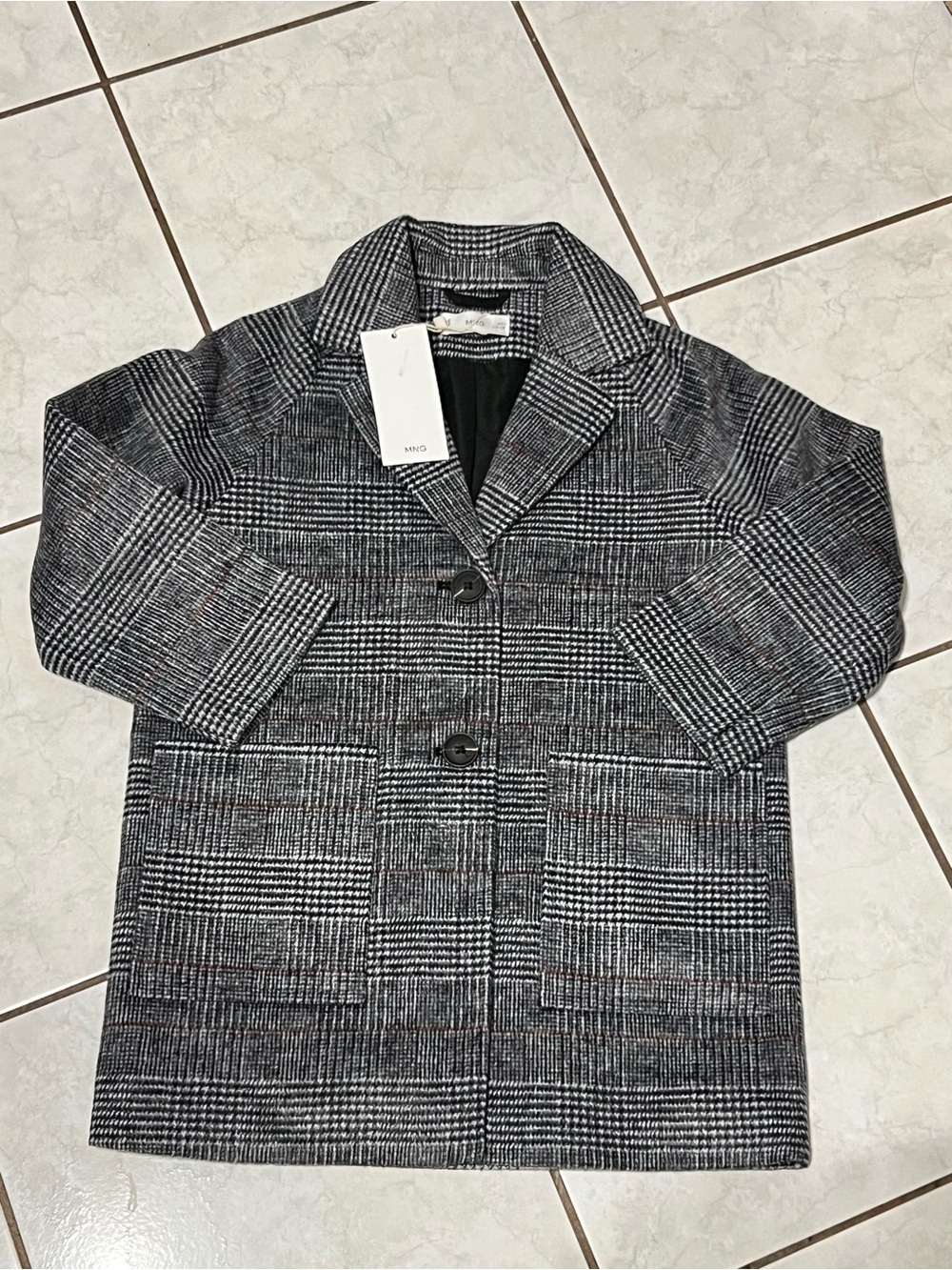 Mango Kids Black & White Plaid Blazer Jacket